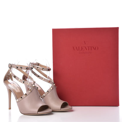 Valentino Garavani Nappa Rockstud Peep Toe Ankle Strap 105mm Sandals 38 Poudre 8 of 8