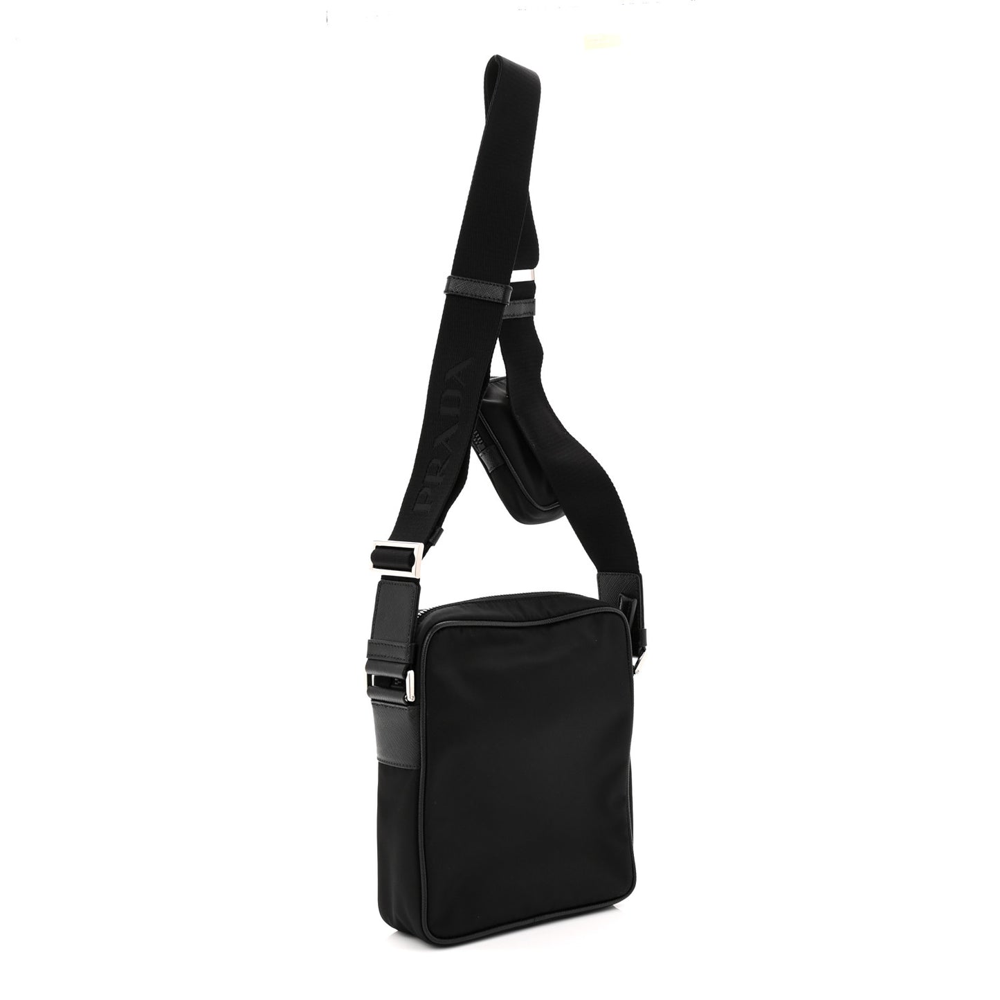 Tessuto Nylon Saffiano Pocket Messenger Shoulder Bag Black