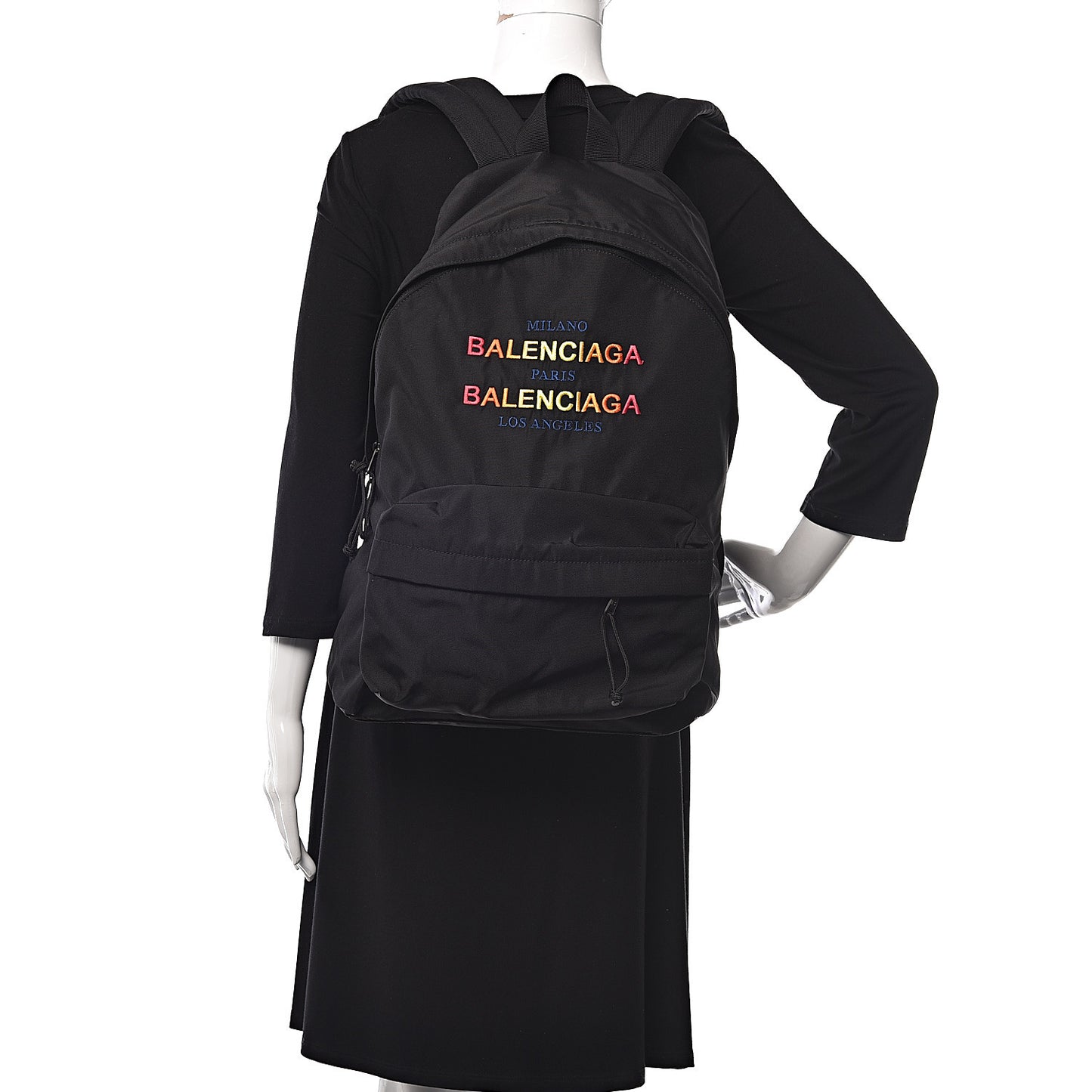 Nylon Milano Paris LA Embroidered Explorer Backpack Black