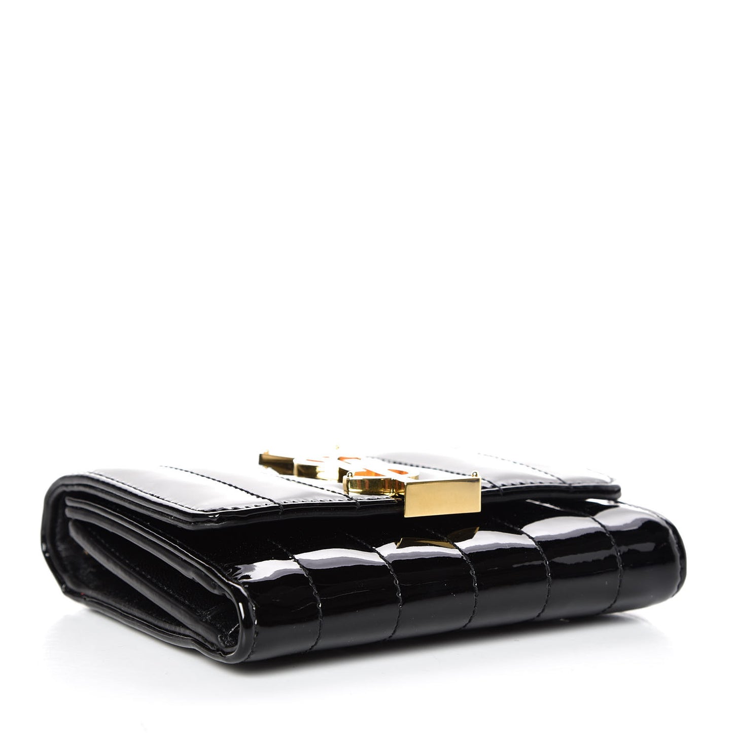 Patent Matelasse Monogram Vicky Tri-Fold Wallet Black
