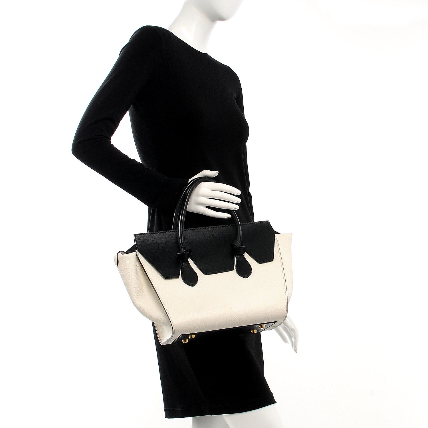 Celine Elephant Calfskin Small Bi-Color Tie Knot Tote White Black 2 of 9