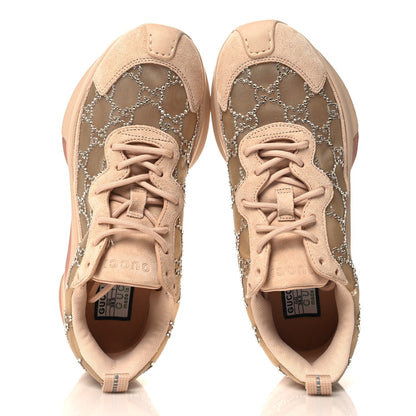 Gucci Tela Retino Mesh Crystal Suede GG Monogram Womens Gucci Run Sneakers 38.5 Light Powder Skin Rose Silver 2 of 9