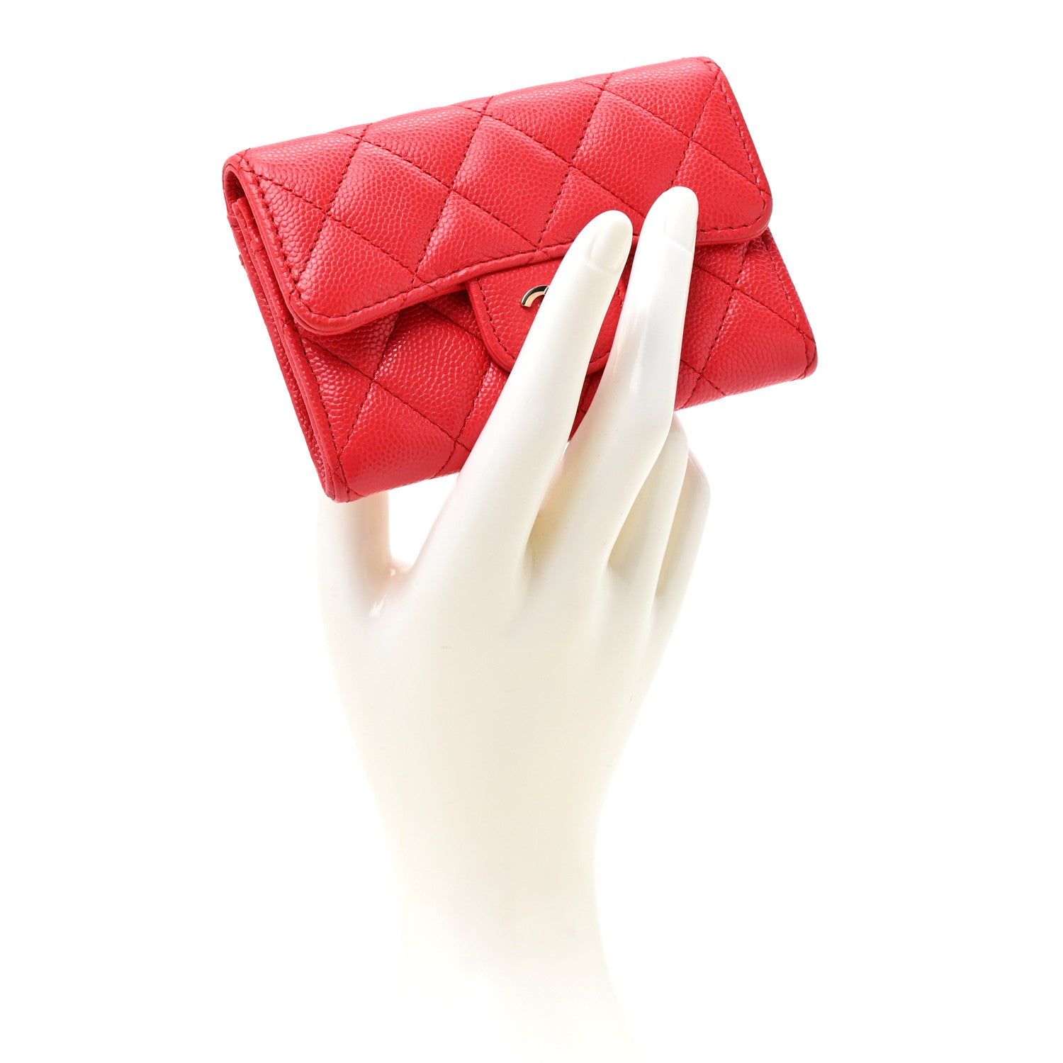 Chanel Caviar Quilted Flap Card Holder Wallet Red 2 of 8