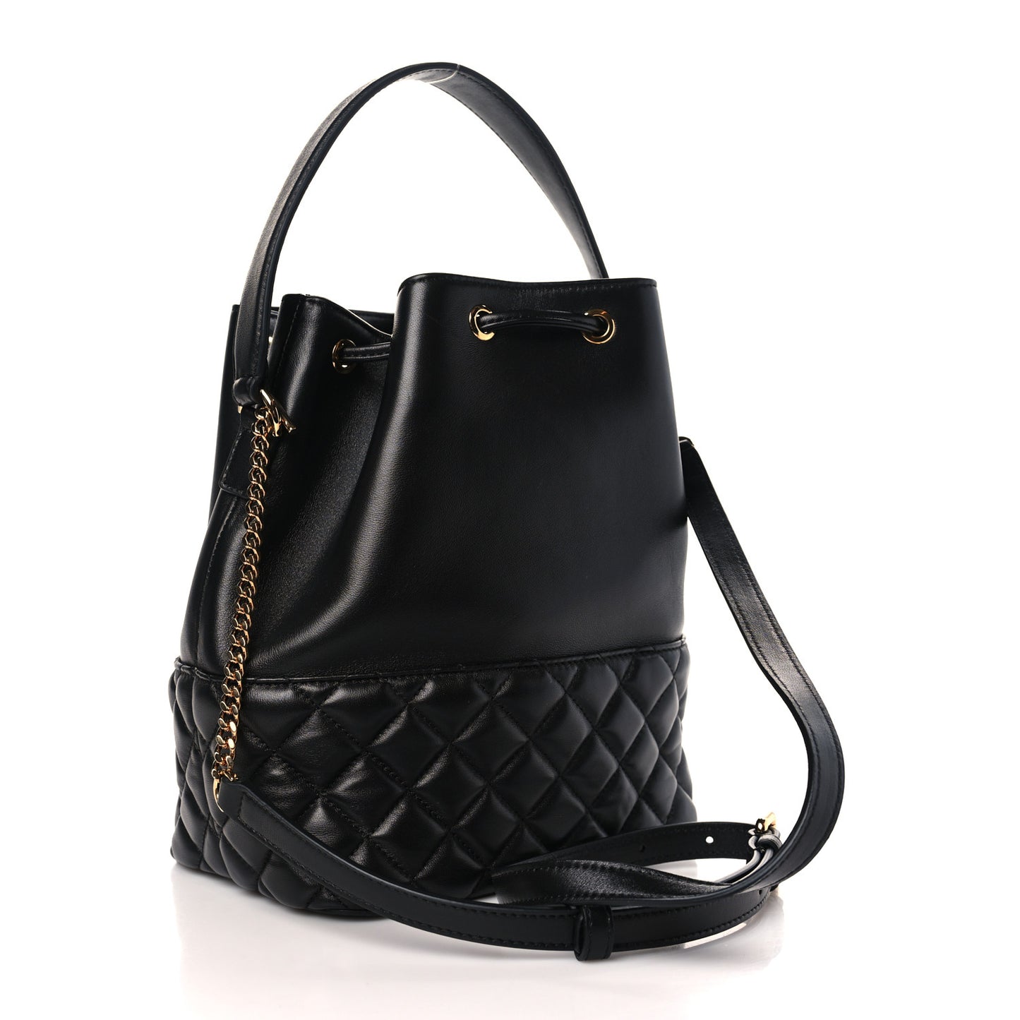 Nappa Quilted Medusa Top Handle Bucket Bag Black