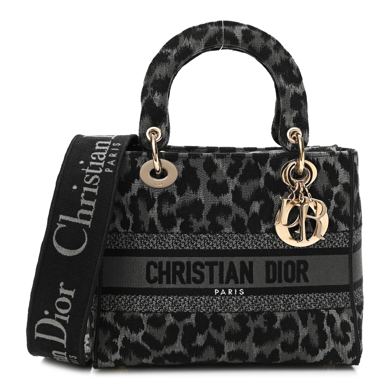 Christian Dior Canvas Mizza Embroidered Medium Lady D-Lite Gray 1 of 12