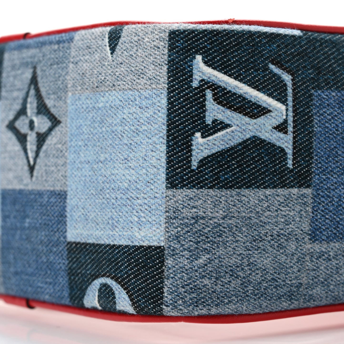 Denim Damier Monogram Patchwork PVC Beach Pouch Blue Rouge