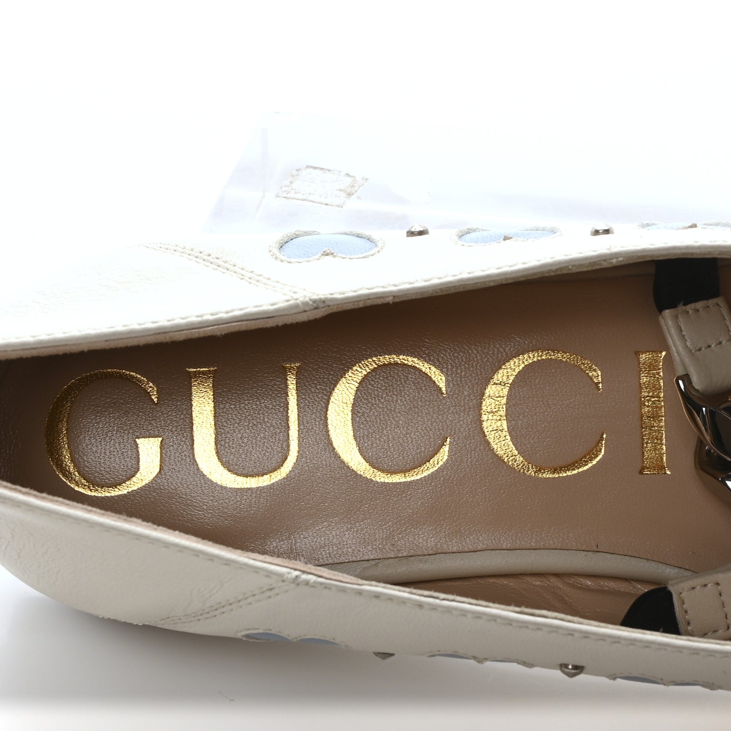 Nappa Lovelight Deva Horsebit Chain Embellished Flats 36.5 Mystic White Paradise Cloude