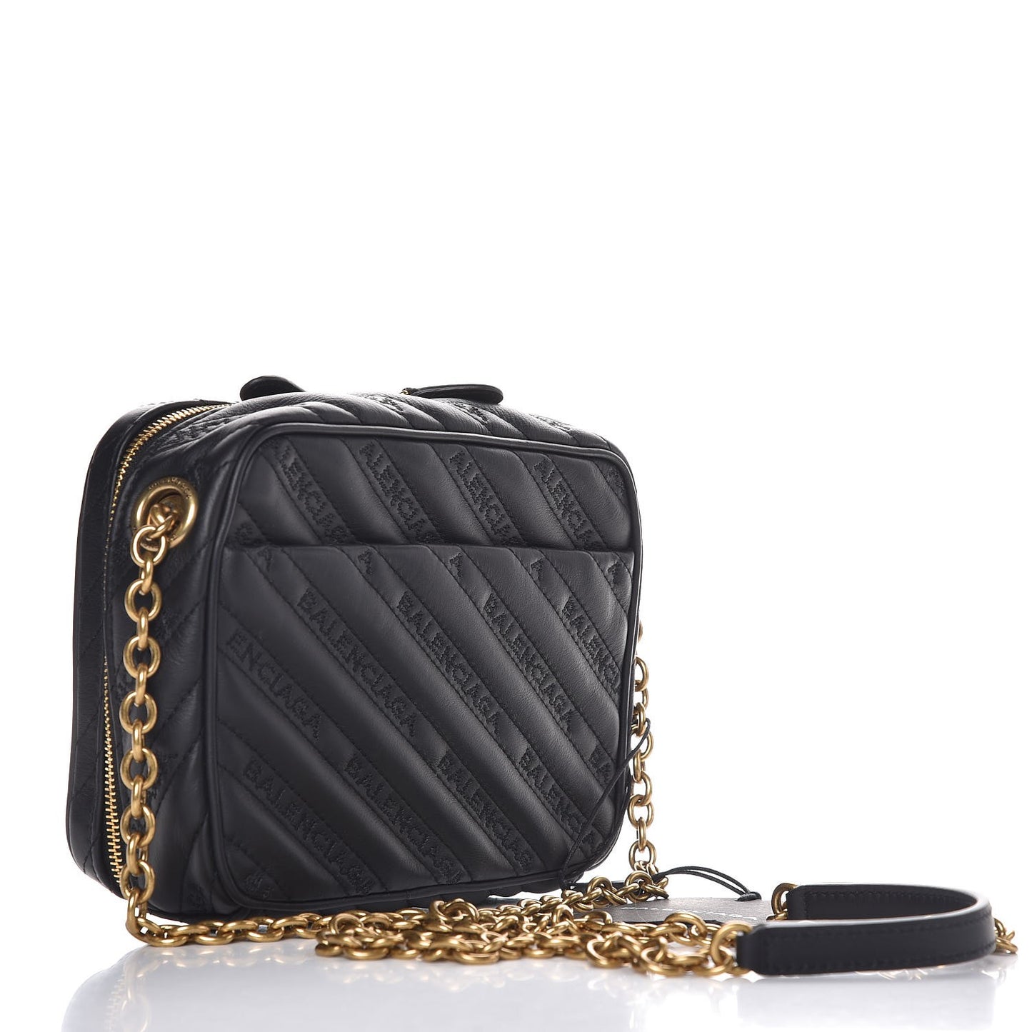 Calfskin Logo Matelasse Chain Strap Blanket Reporter XS Black