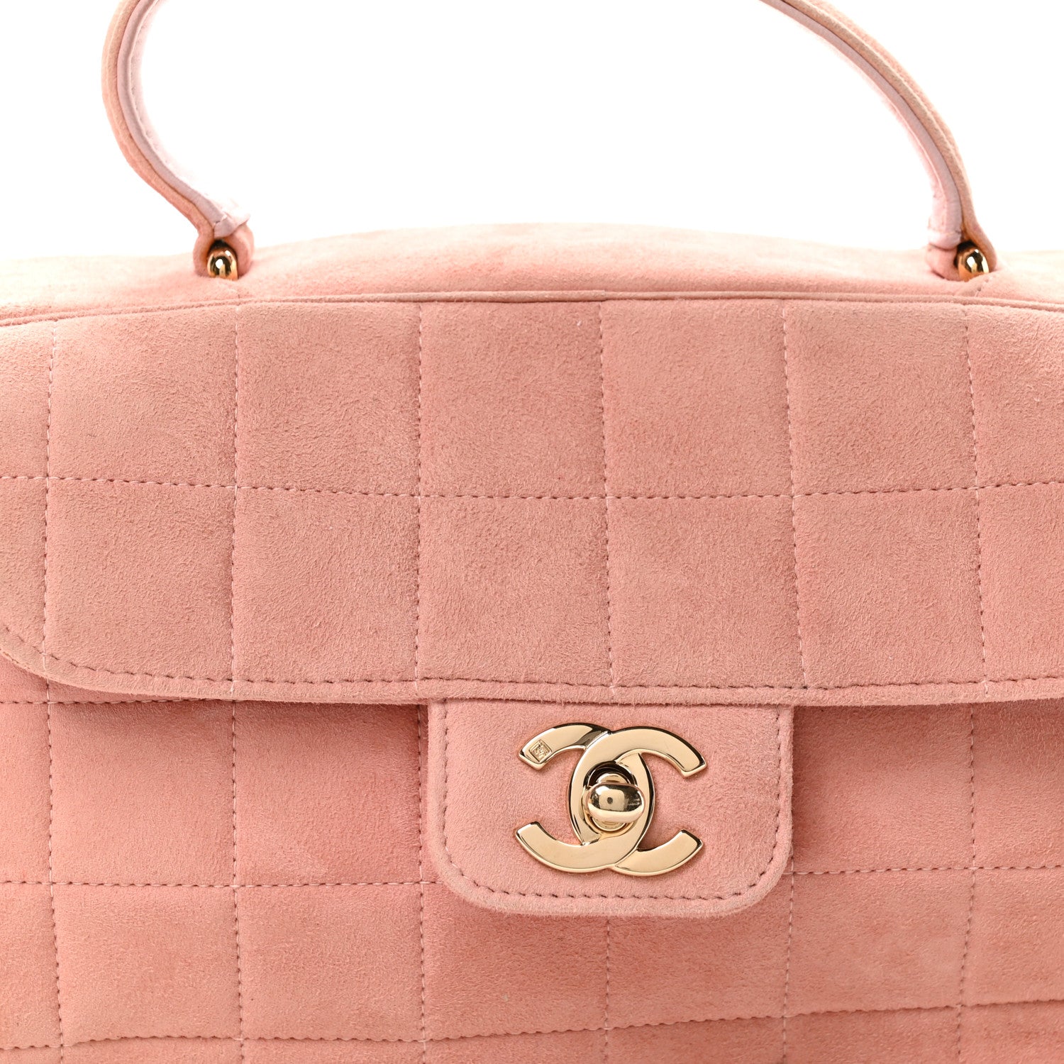 Chanel Suede Chocolate Bar Top Handle Flap Pink Beige 8 of 11