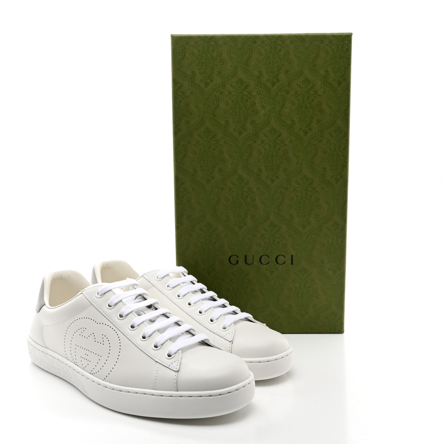 Gucci Calfskin Interlocking G Perforated Mens Ace Sneakers 8 White Grey Sky 11 of 11