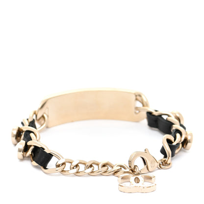 Chanel Metal Lambskin Pearl Name Plate Bracelet Black Gold 3 of 5