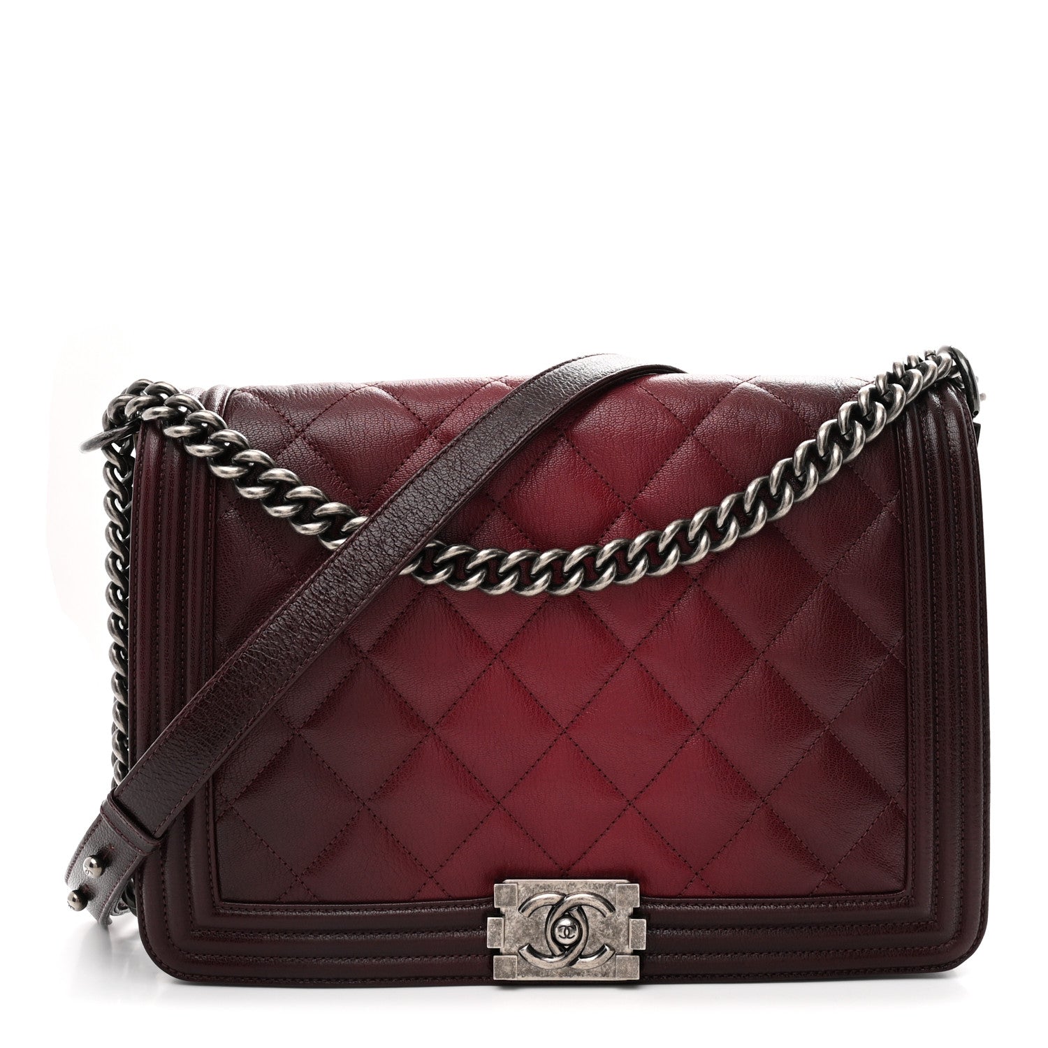 Chanel Goatskin Ombre Faded Quilted New Medium Boy Flap Burgundy 1 of 10