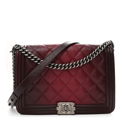 Chanel Goatskin Ombre Faded Quilted New Medium Boy Flap Burgundy 1 of 10