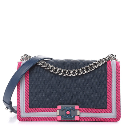 Chanel Canvas Quilted Medium Fluo Boy Flap Dark Navy Fuchsia Grey 1 of 10
