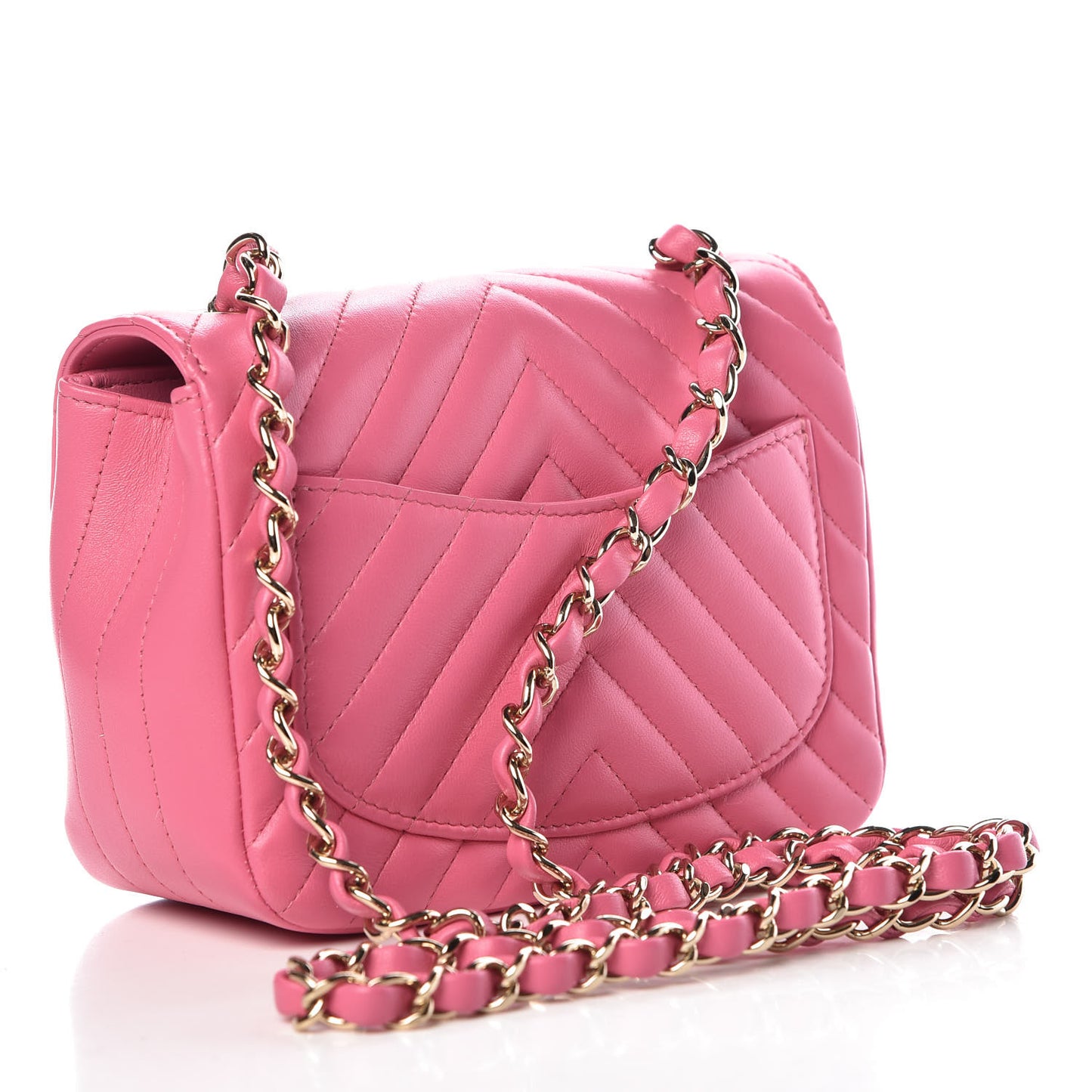Lambskin Chevron Quilted Mini Square Flap PInk