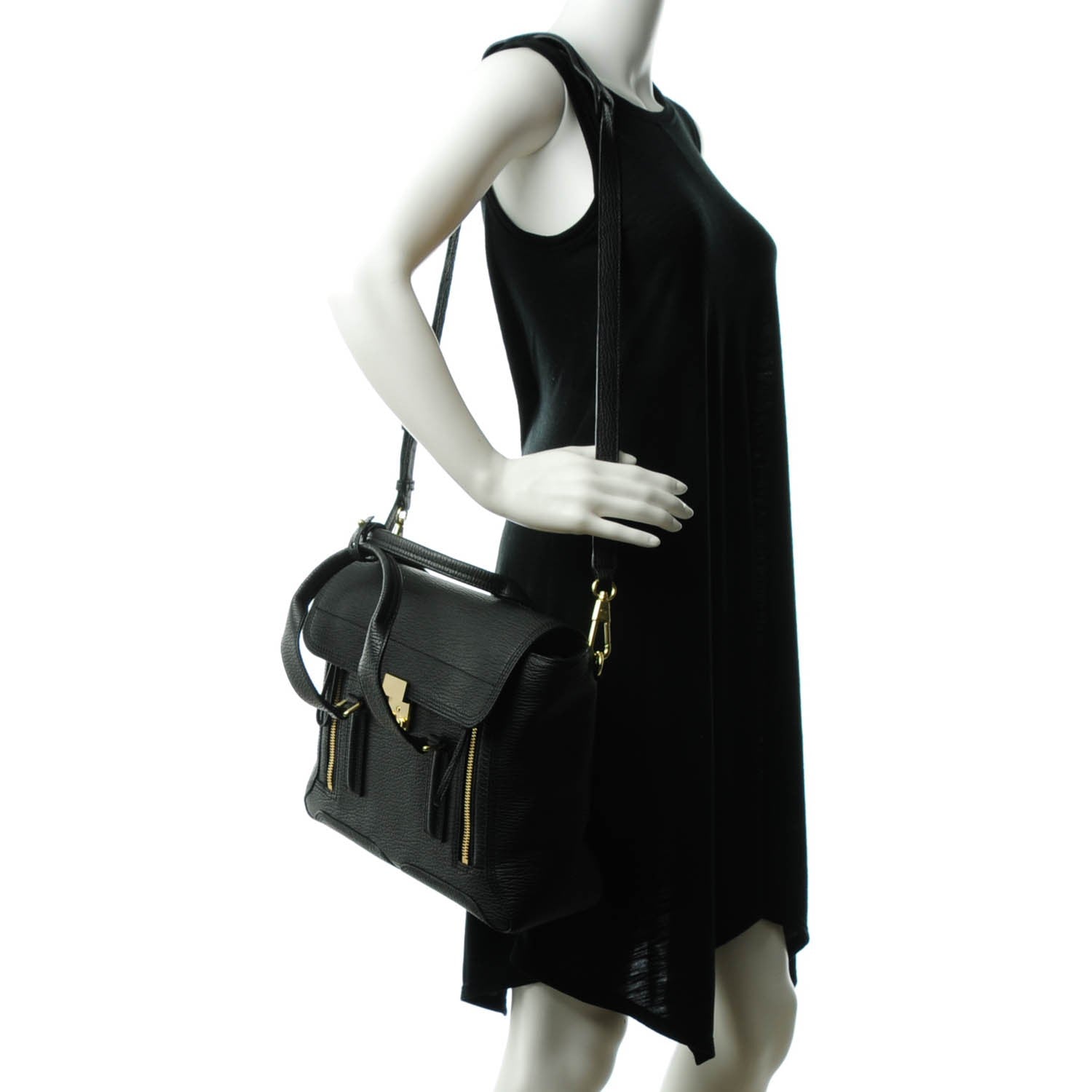 3.1 Phillip Lim 3.1 Textured Calfskin Medium Pashli Satchel Black 2 of 7