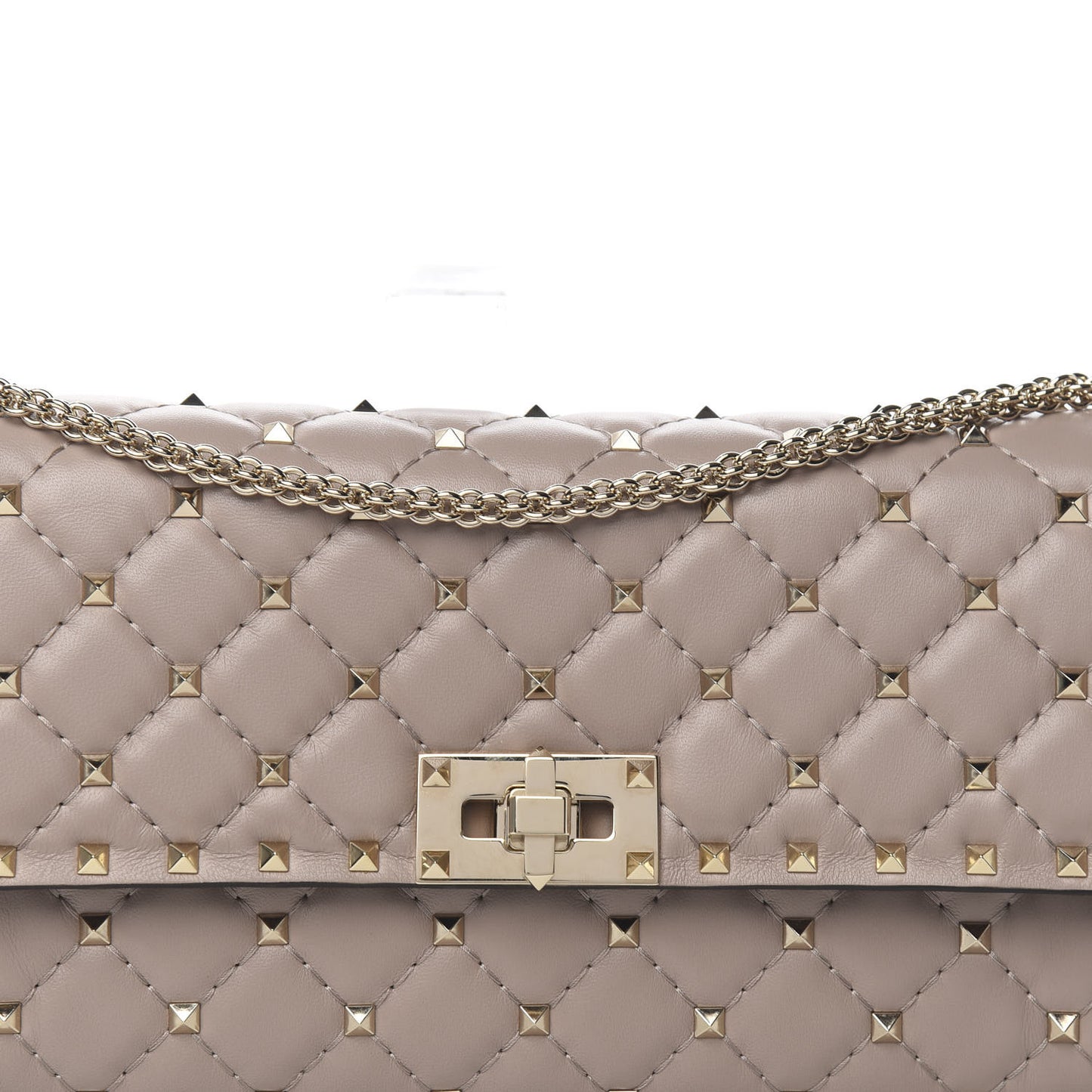 Lambskin Rockstud Spike Wallet on Chain Poudre