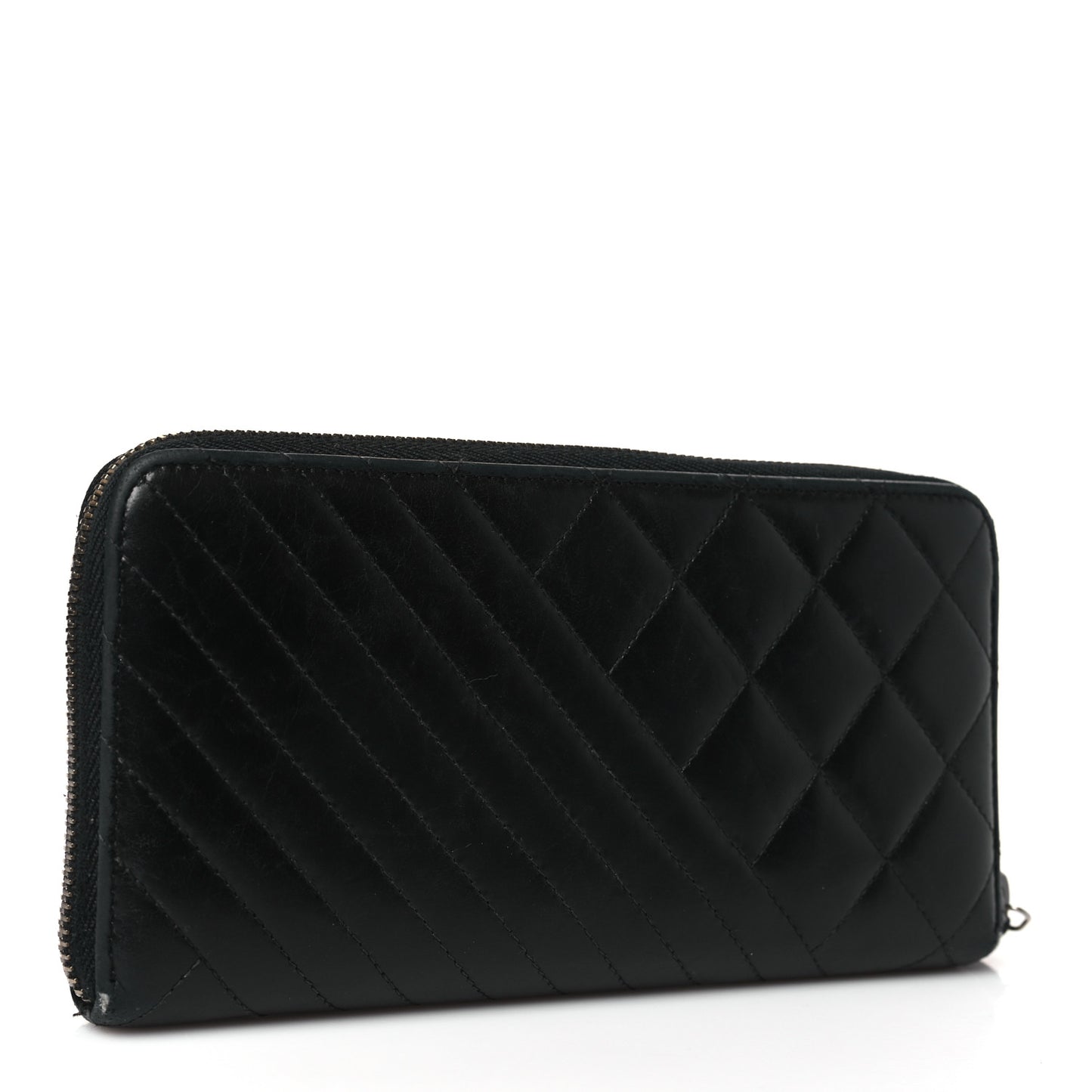 Glazed Calfskin Quilted Small Coco Boy Zip Around Wallet Black Black