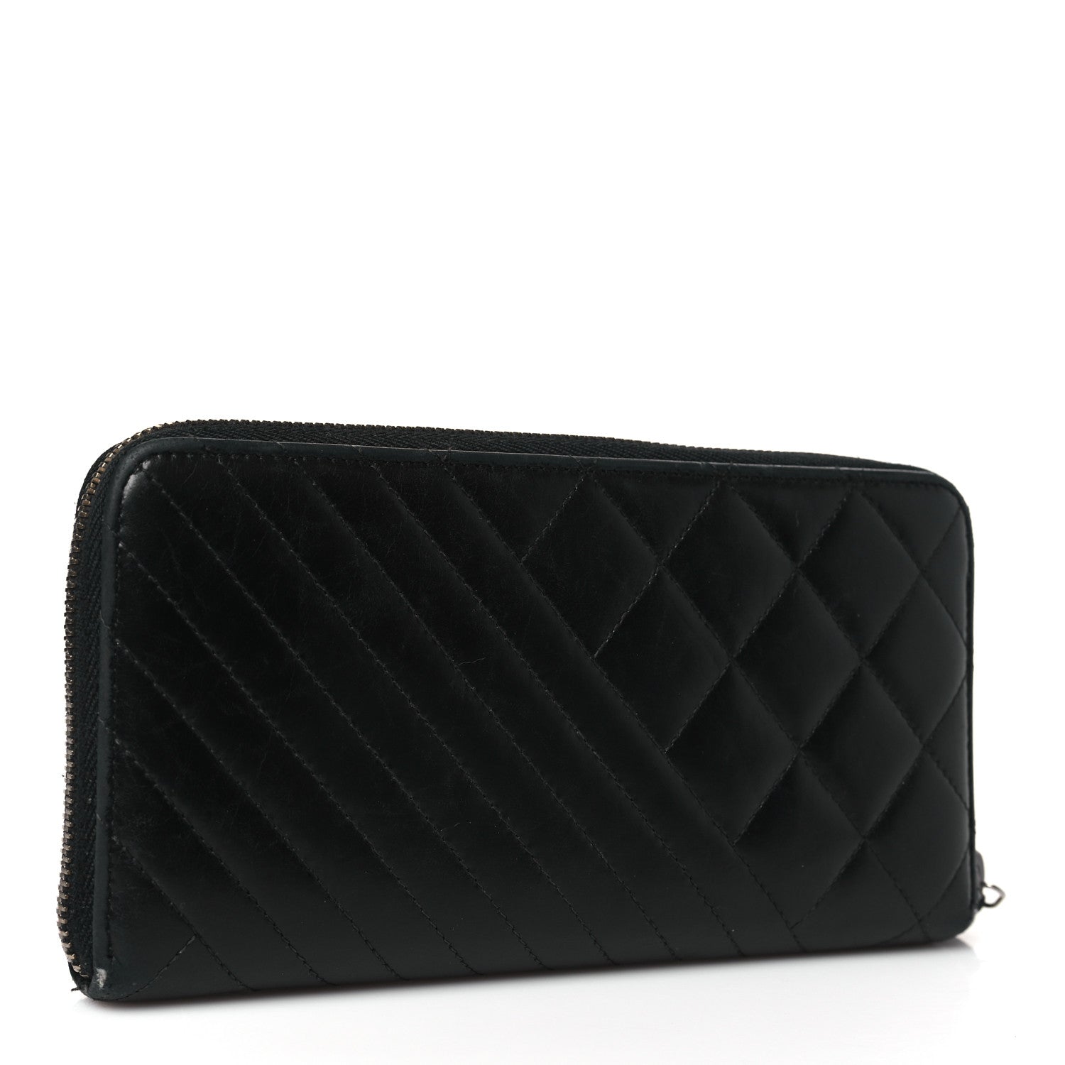 Chanel Glazed Calfskin Quilted Small Coco Boy Zip Around Wallet Black Black 3 of 8