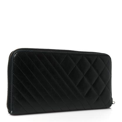 Chanel Glazed Calfskin Quilted Small Coco Boy Zip Around Wallet Black Black 3 of 8