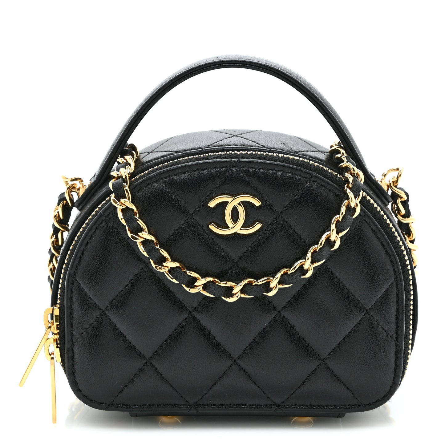 Lambskin Quilted Mini Chic Riviera Top Handle Vanity Case Black