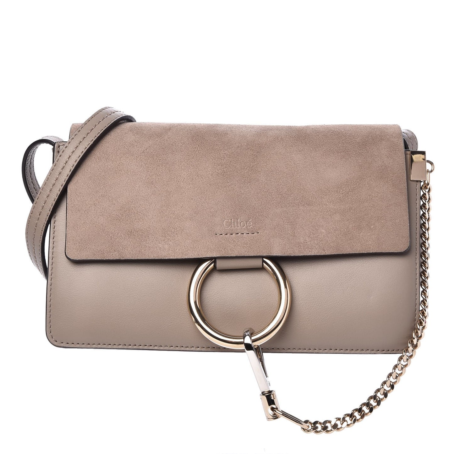 Suede Calfskin Small Faye Shoulder Bag Motty Grey