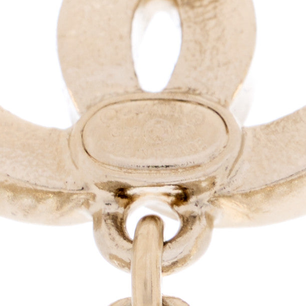 Chanel Pearl Crystal CC Heart Drop Earrings Gold White 4 of 4