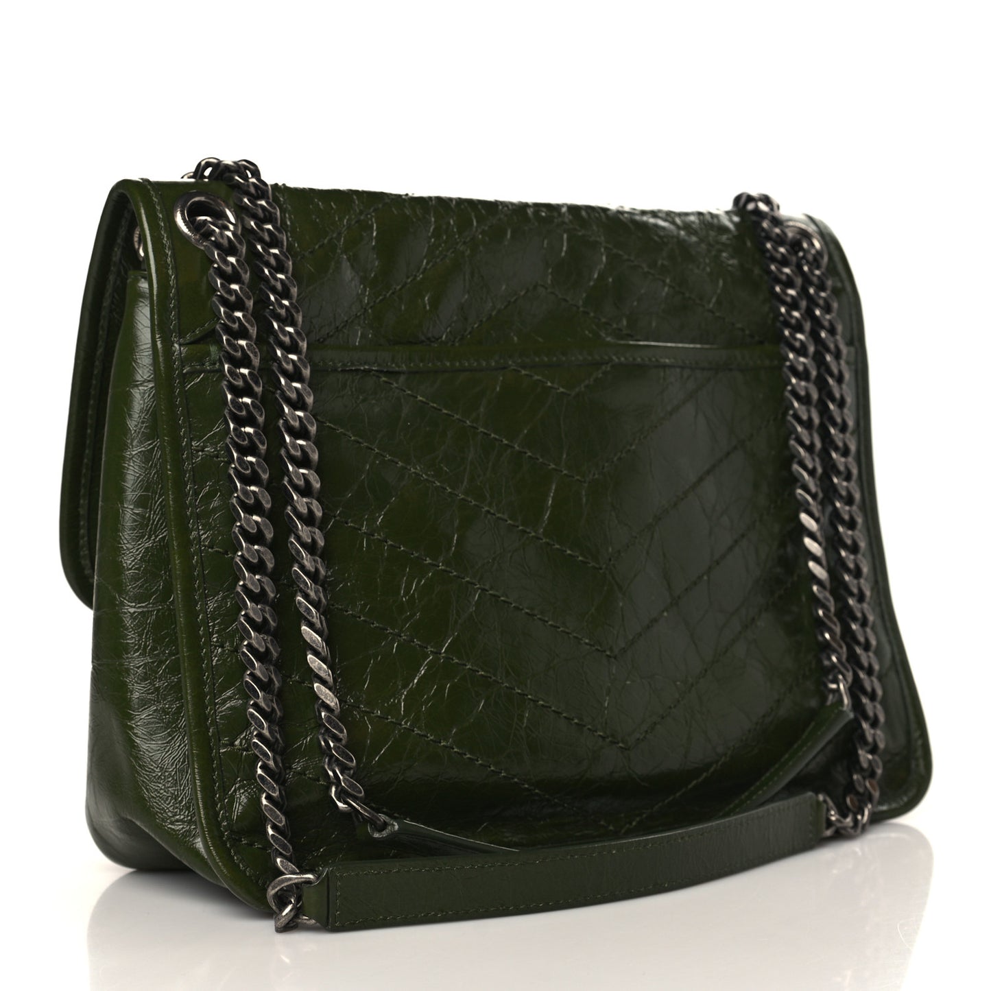 Crinkled Lambskin Matelasse Monogram Medium Niki Chain Satchel Green