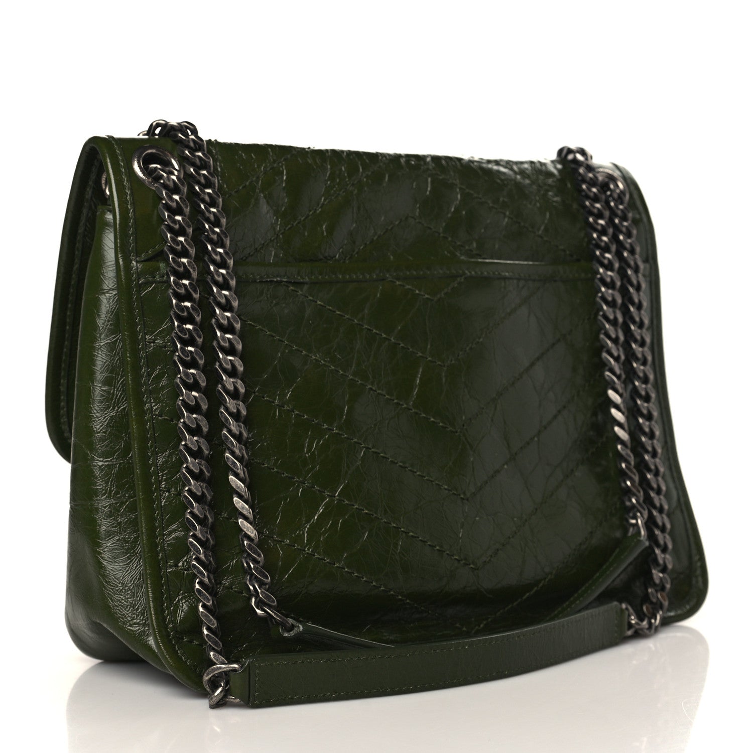 Saint Laurent Crinkled Lambskin Matelasse Monogram Medium Niki Chain Satchel Green 3 of 10