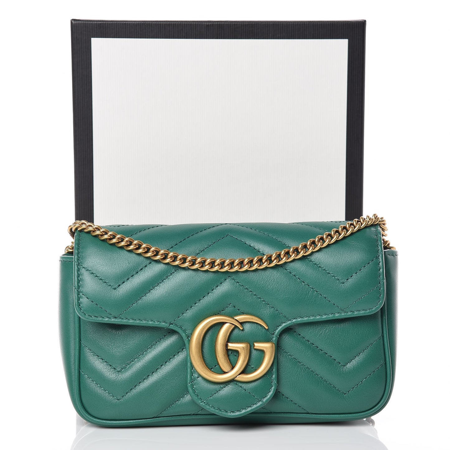 Calfskin Matelasse Super Mini GG Marmont Shoulder Bag Emerald Green