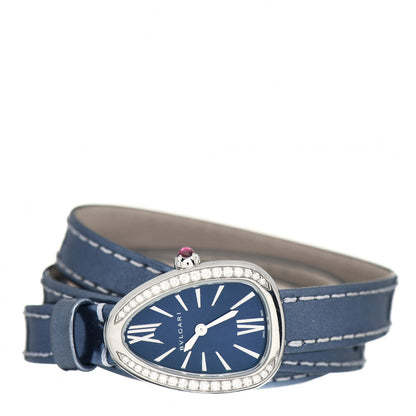Bulgari Stainless Steel Calfskin Diamond Bezel 27mm Serpenti Four Wrap Quartz Watch Blue 2 of 5