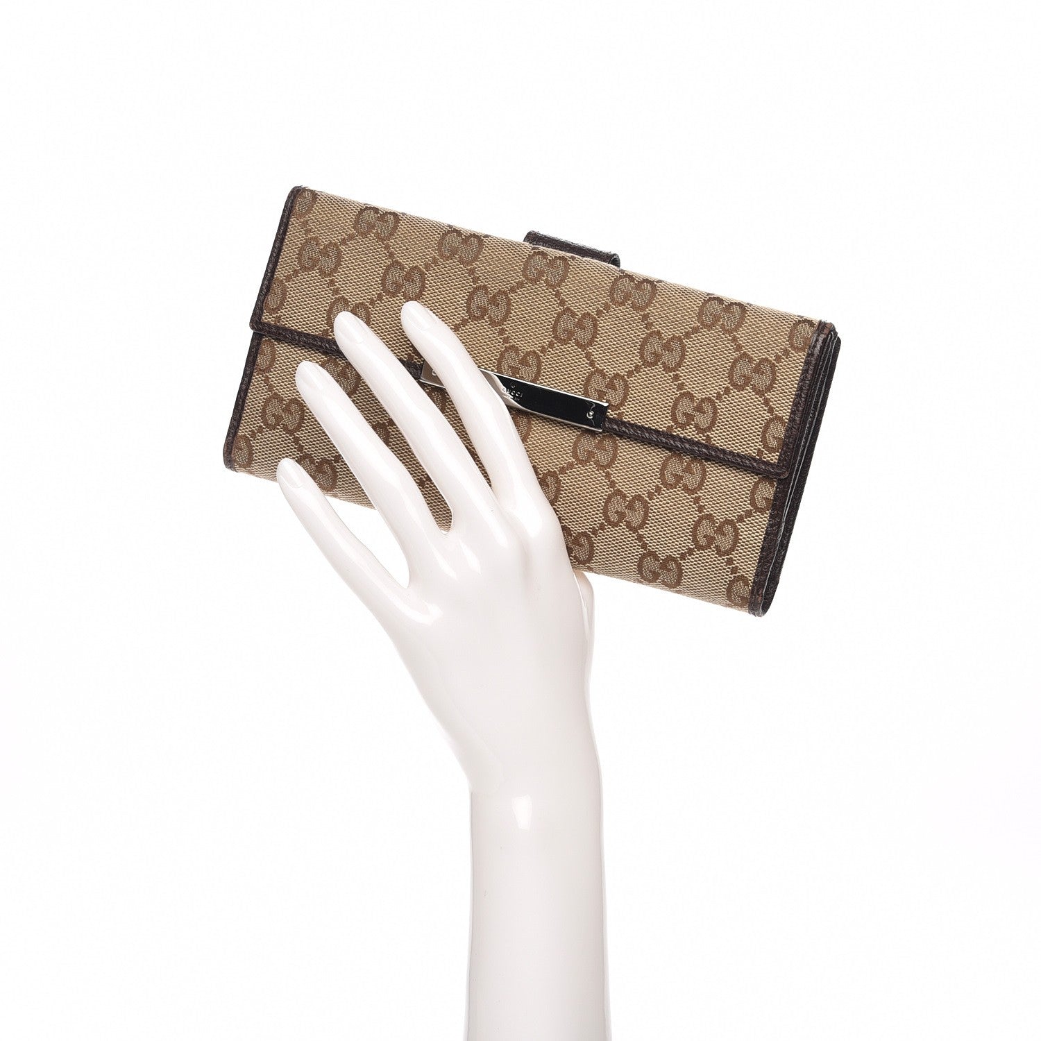 Gucci Monogram Metal Bar Continental Flap Wallet Beige Ebony Dark Brown 2 of 10