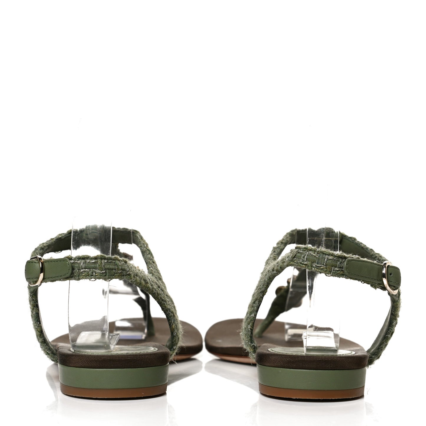 Tweed CC Charm Thong Sandals 37 Dark Green