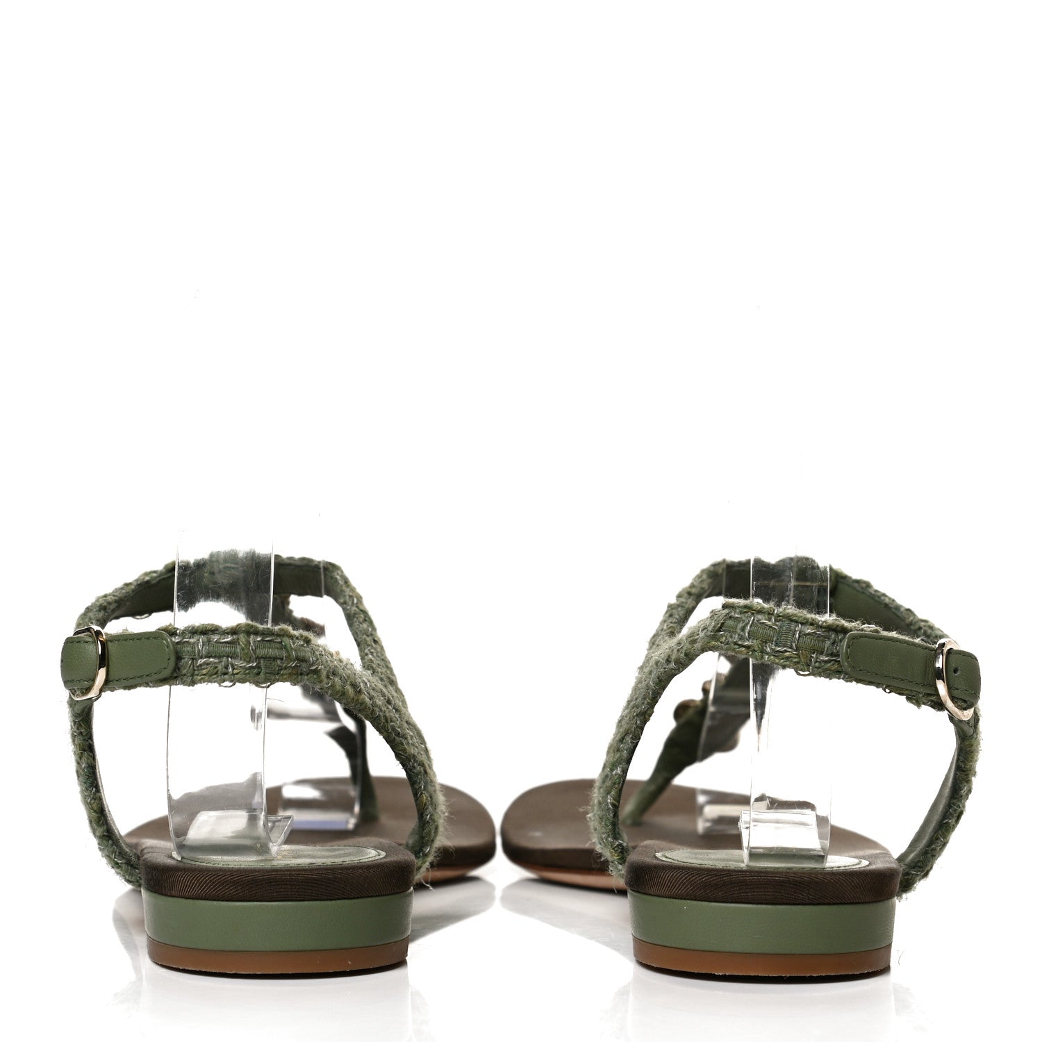Chanel Tweed CC Charm Thong Sandals 37 Dark Green 6 of 11