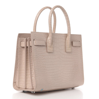 Saint Laurent Calfskin Crocodile Embossed Baby Sac De Jour Rose Antic 3 of 13