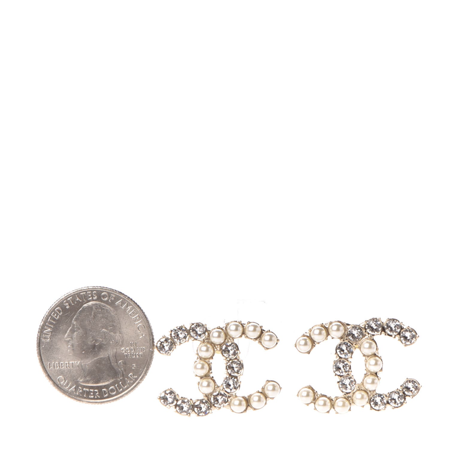 Chanel Crystal Pearl CC Dazzling Domino Earrings Gold 2 of 5
