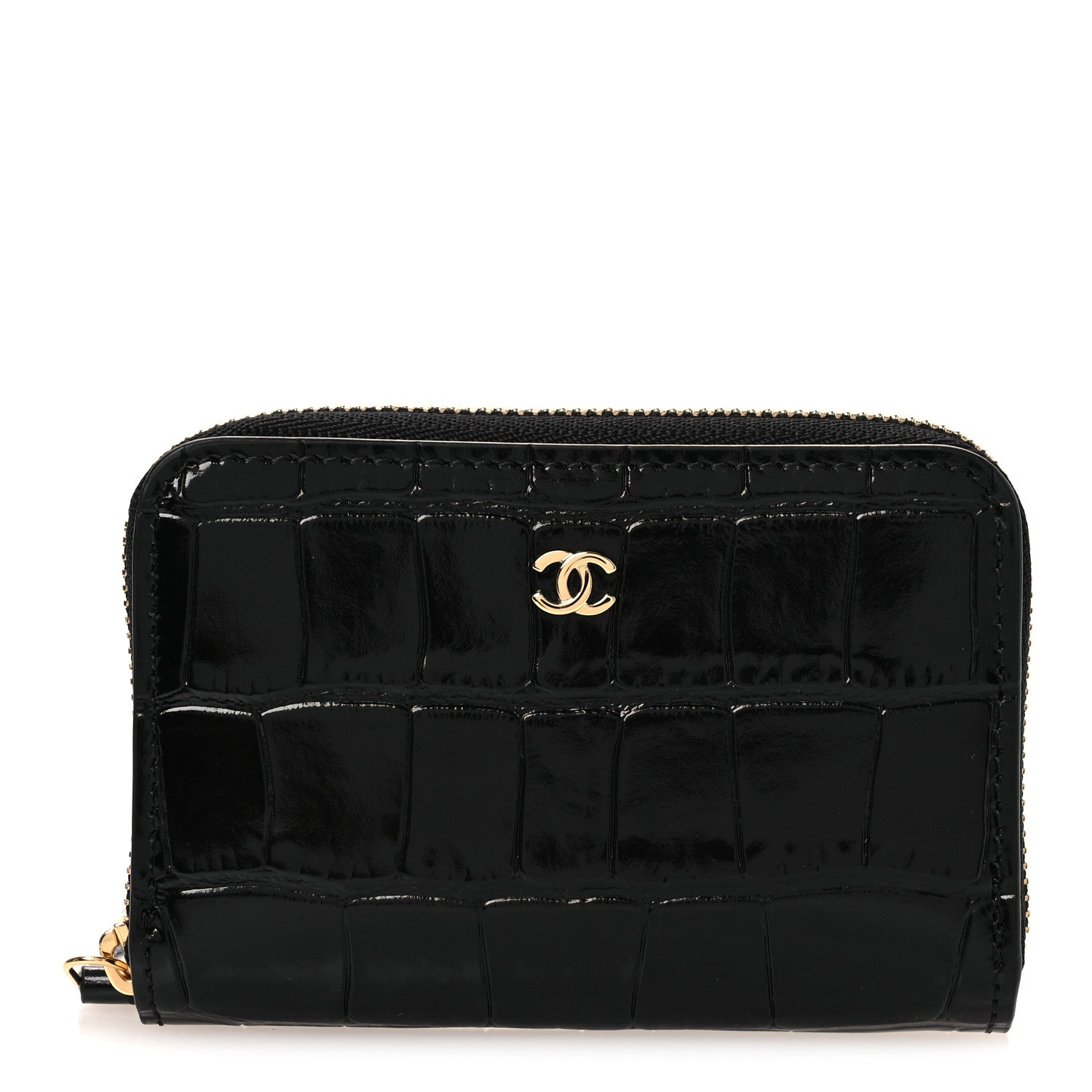 Chanel Calfskin Crocodile Embossed Crococo Zip Coin Purse Black 1 of 8