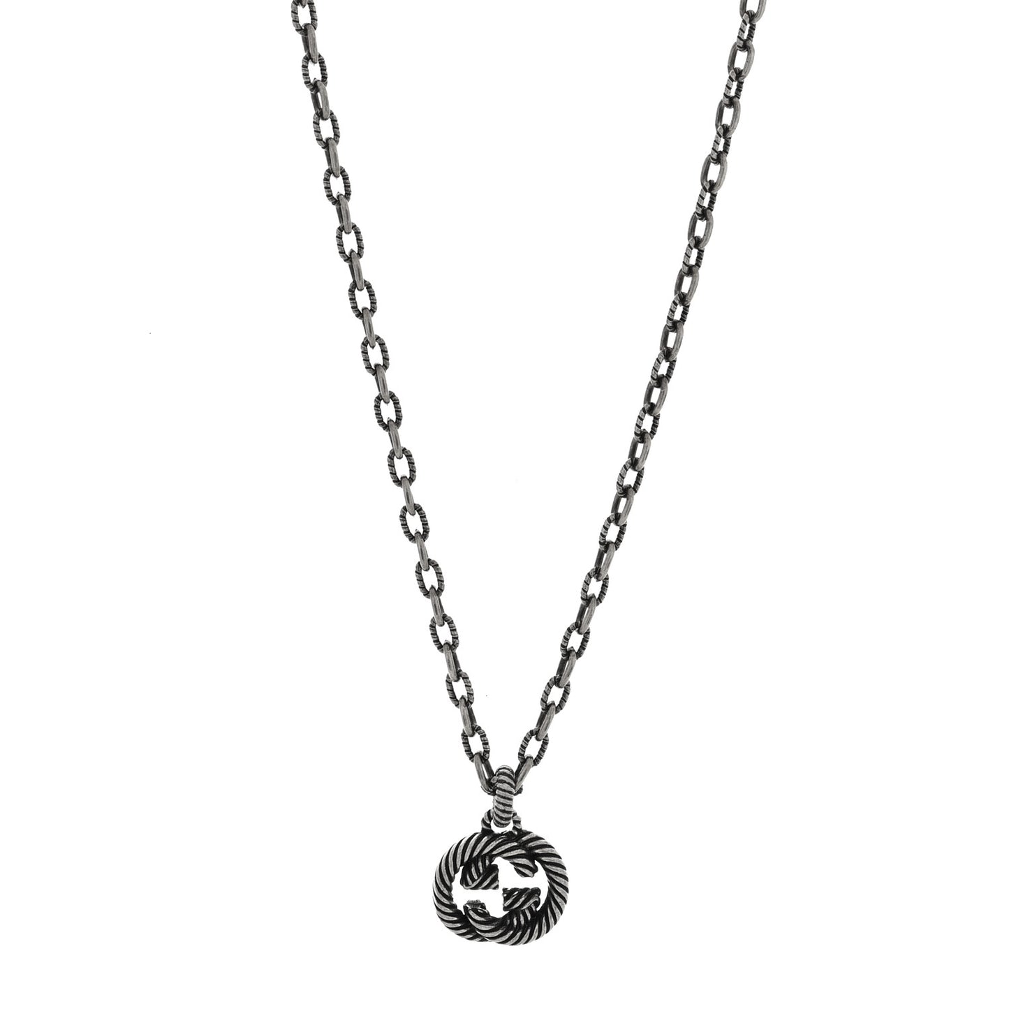 Sterling Silver Textured Interlocking G Pendant Necklace