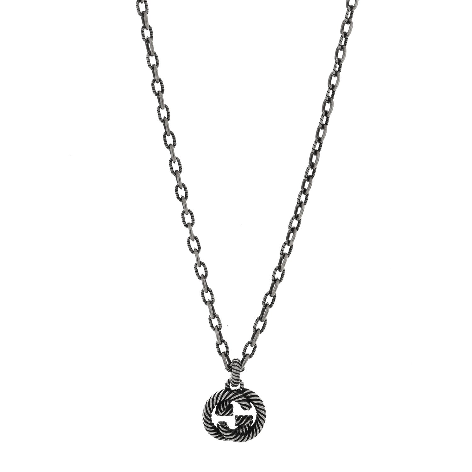 Gucci Sterling Silver Textured Interlocking G Pendant Necklace 1 of 4