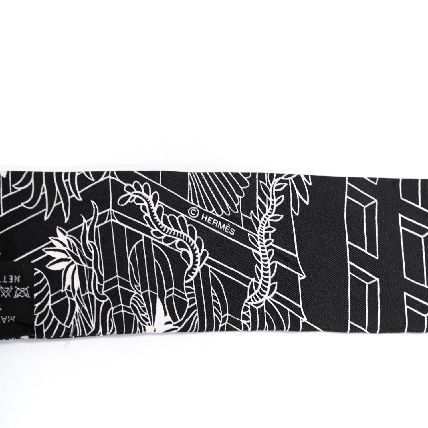 Hermes Silk Animapolis Twilly Black White 3 of 6