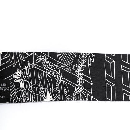 Hermes Silk Animapolis Twilly Black White 3 of 6