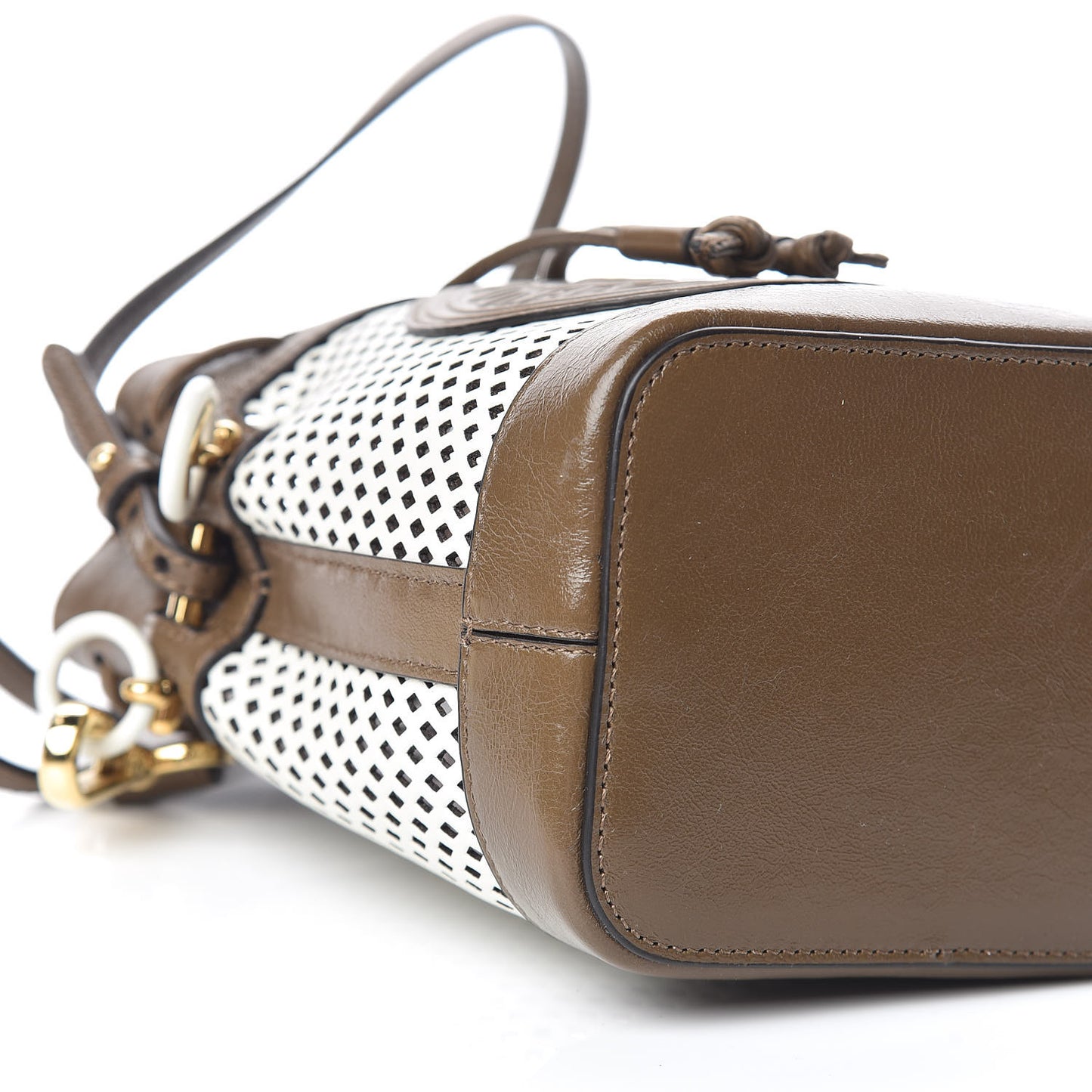 Vitello Liberty Glossy Lambskin F is Fendi Perforated Mini Mon Tresor Bucket Bag White Ice Rust Maya