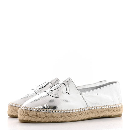 Chanel Laminated Goatskin CC Espadrilles 38 Silver 3 of 9
