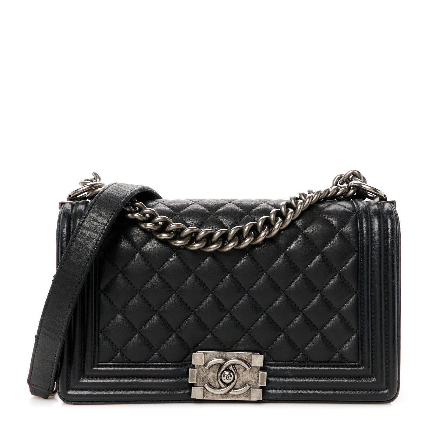 Lambskin Quilted Medium Boy Flap Black
