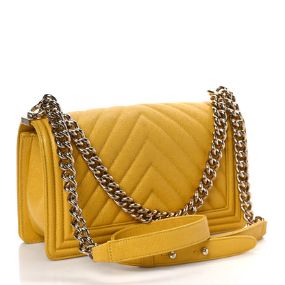 Chanel Caviar Chevron Quilted Medium Boy Flap Yellow 3 of 9