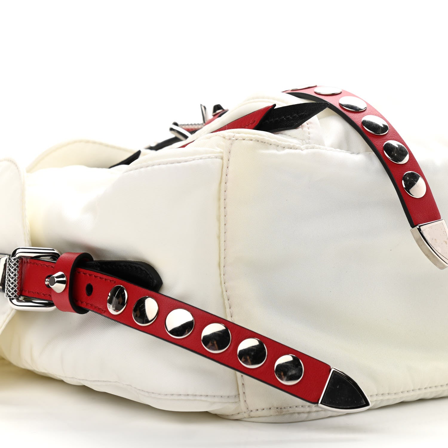 Prada Nylon New Vela Studded Messenger White Fuoco 8 of 12
