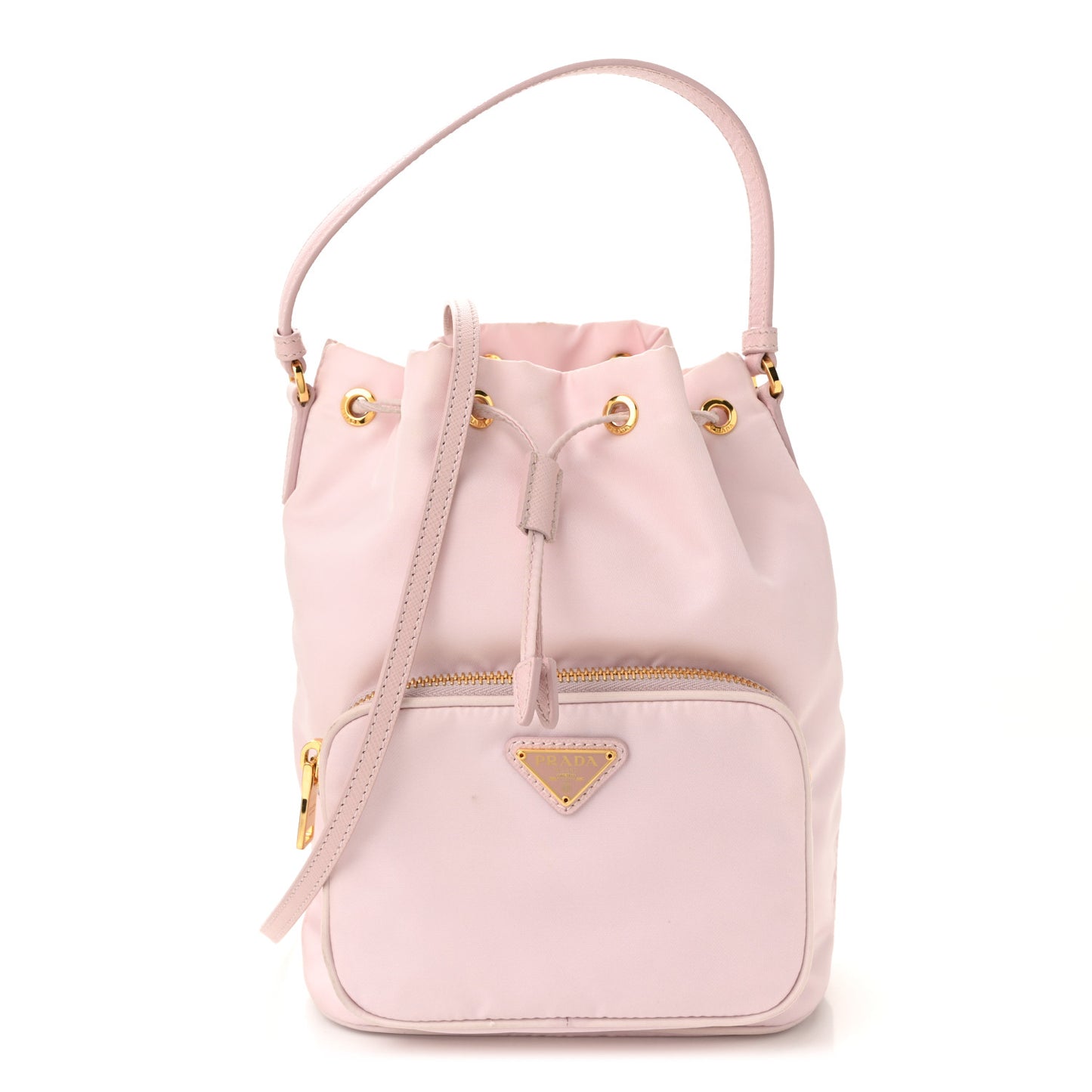 Re-Nylon Saffiano Duet Bucket Crossbody Bag Alabastro