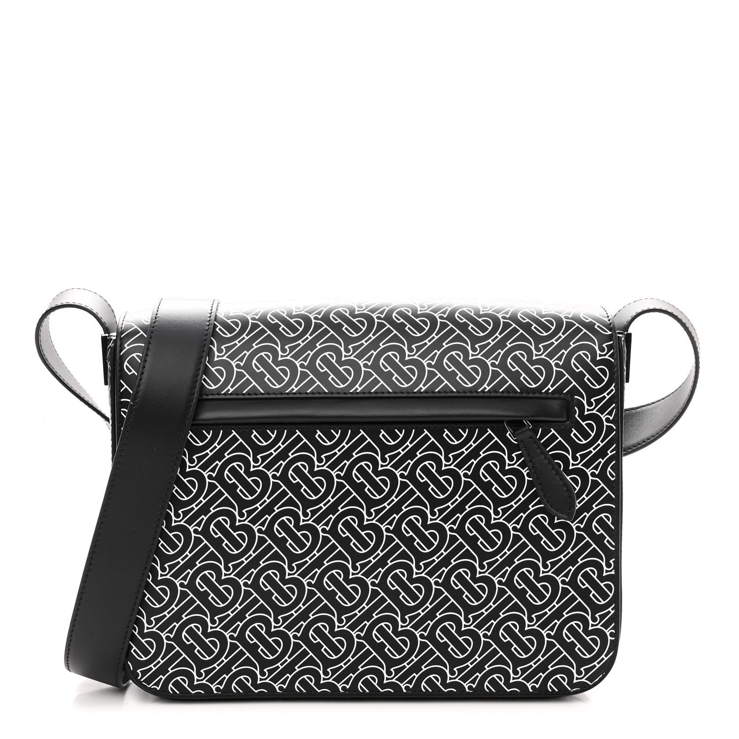 Burberry Calfskin Monogram TB Print Messenger Bag Black White 1 of 9