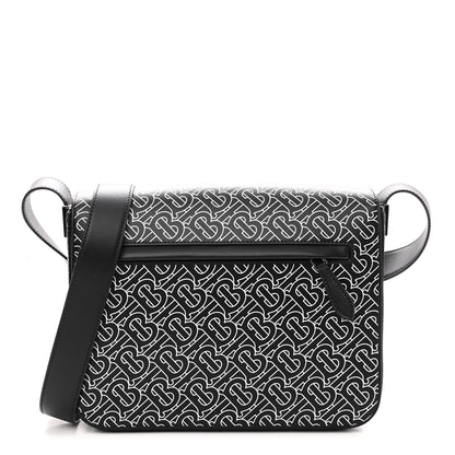 Burberry Calfskin Monogram TB Print Messenger Bag Black White 1 of 9