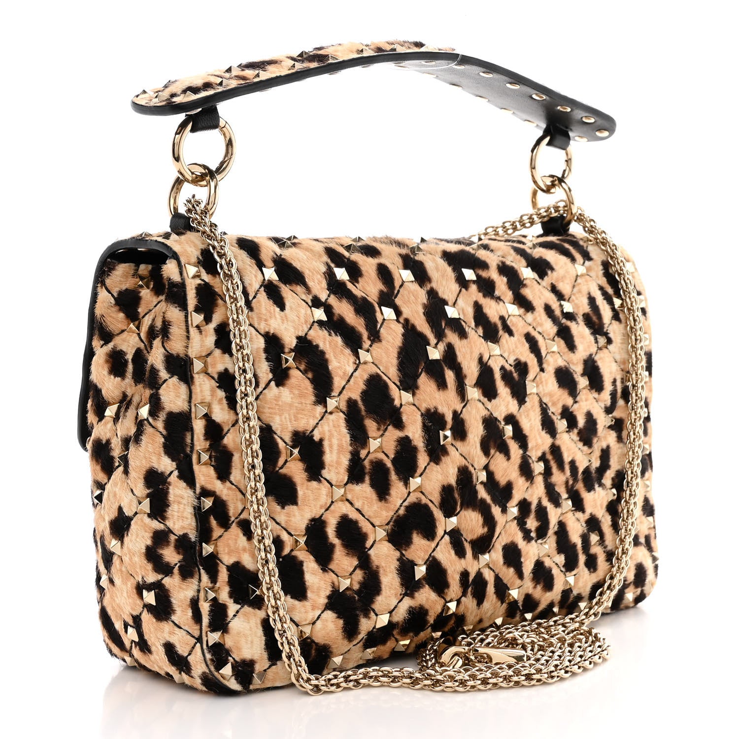 Valentino Garavani Calf Hair Leopard Print Medium Rockstud Spike Shoulder Bag 3 of 12